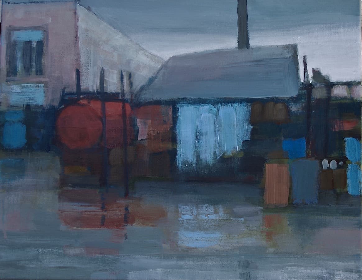 Behind the Mill, Rainy Day (acrylic on canvas) – a painting by Anne de Geus - www.anne.degeus.com